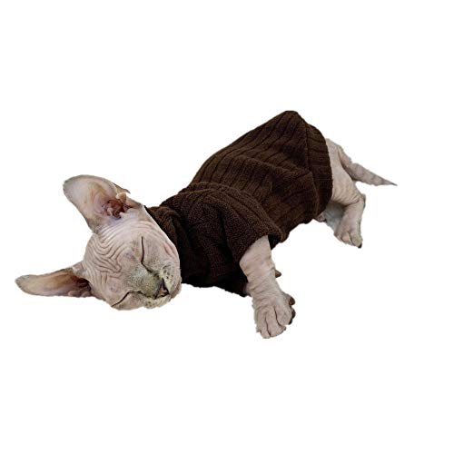 NELIT Sphynx Cat Ropa Cálido Suéter de Cuello Alto Pies de Pelo Cat Ropa de Gato-Café pies Cortos_L