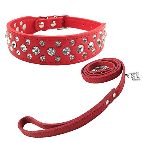 Newtensina Collar de Perro de Moda y Conjunto de Plomo Collar de Cachorros de Bling Collar de Perro Lindo Diamante con Correas