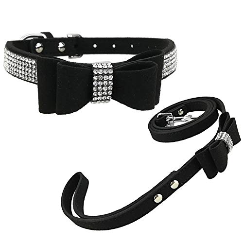 Newtensina Collar de Perro de Moda y Correa con Pajarita Collar de Perro de Bling con Lazo para Perro