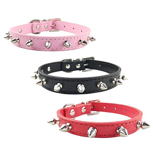 Newtensina Moda 3 Piezas Tachonado Collar de Perros Set Punk Tachonado Collar de Perrito para Perros pequeños Gatos