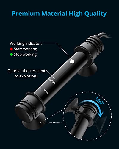 NICREW Calentador Mecánico 100W Acuario con Controlador Ajustable, Calentador Sumergible de Acuario, Calentador para Acuario 40-80 L