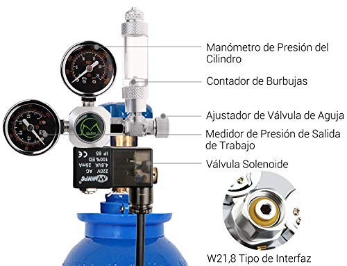 NICREW Regulador CO2 Acuario, Reductor de Presión de CO2 para Acuarios, Contador de Burbujas y 2 Manómetros, Interfaz W21,8