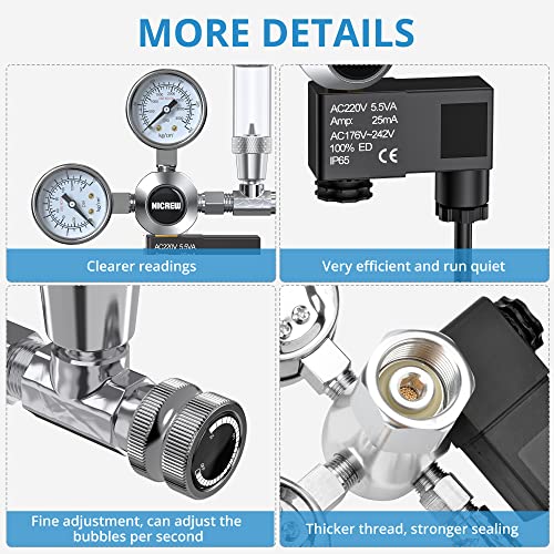 NICREW Regulador CO2 Acuario, Reductor de Presión de CO2 para Acuarios, Contador de Burbujas y Válvula de Retención para Manómetro con Tapón