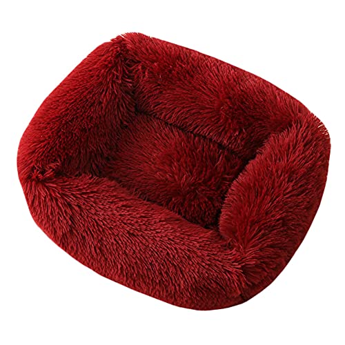 Nido para Mascotas Cuadrado De Peluche,Cama para Perros Y Gatos,Super Suave Perro Cama Peluche Mat,Mascota Profunda Dormir,Antideslizante Inferiores,Rojo,S