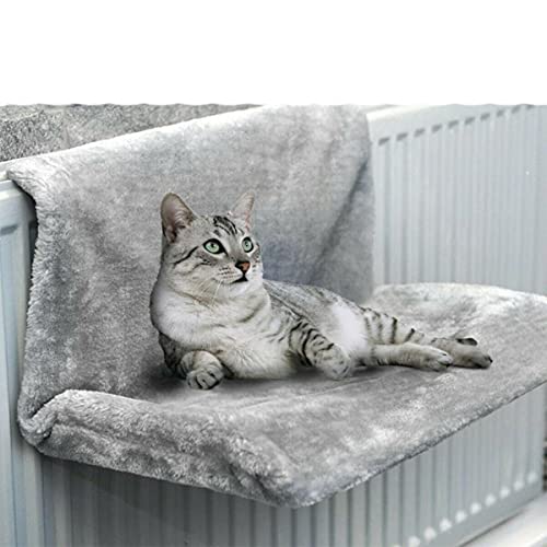 NIQIU Cálido Gato Colgante Hamaca con radiador Cama Suave Forro Polar Duradero Metal Hierro Cuna para Mascotas hamacas Gatito Mascotas pequeñas Camas para Dormir, Gris, Polonia