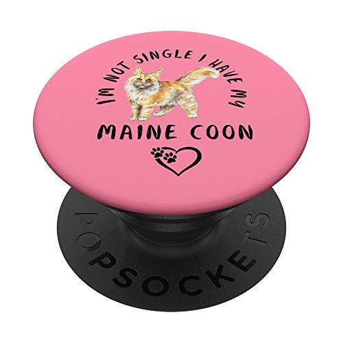 No estoy soltera tengo mi Maine Coon Dia San Valentín PopSockets PopGrip: Agarre intercambiable para Teléfonos y Tabletas