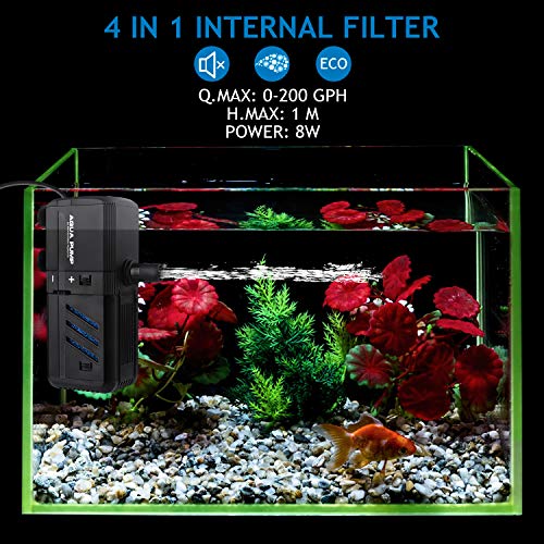 NO.17 - Filtro interno para acuario, ajustable con bomba de agua (500/800/1200 l/h) para acuario de 30-500 L