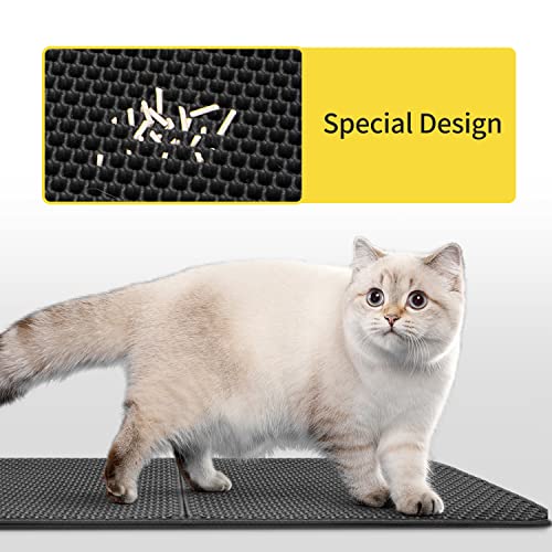 Nobleza- Alfombra para Gatos,Estera Arena Gatos(60x40cm,Negro),diseño de Doble Capa en Forma de Panal,Antideslizante Estera Arena Gatos,Plegable Cat Litter Mat,Material Impermeable