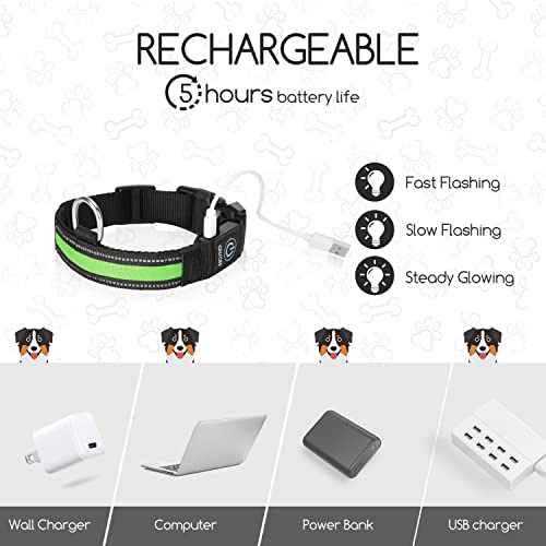 Nobleza - Collares LED para Perros, Collar Luminoso Perro de Mascota 3 Modos Collar Perro Luz con Recargable y Impermeable, Ajustable Collares LED para Pequeños Medianos Perros