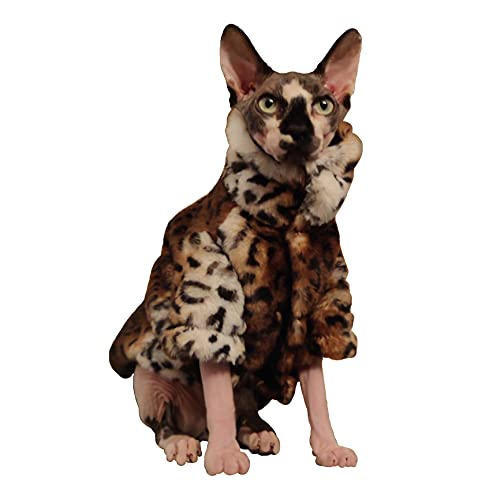 N/S Sphynx Cat Thick Cotton Winter Outing Leopard Coat Couples Wear with Your Cat for Hairless Cat, Devon Rex and Conish Rex (L)