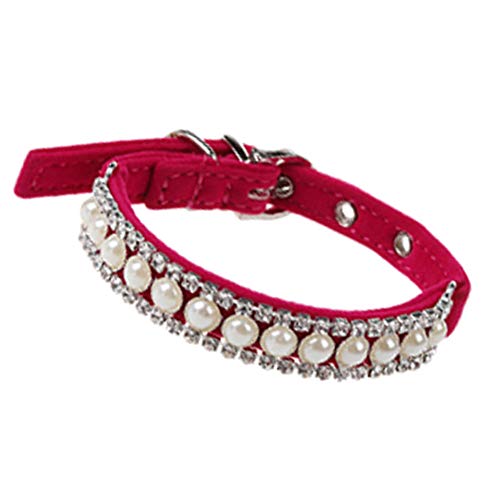 Ogquaton Tienda Rhinestone Collar de Perlas Cadena Collar Princesa Collares para Perros Gatos Mascotas Correas Accesorios Rosa Rojo S