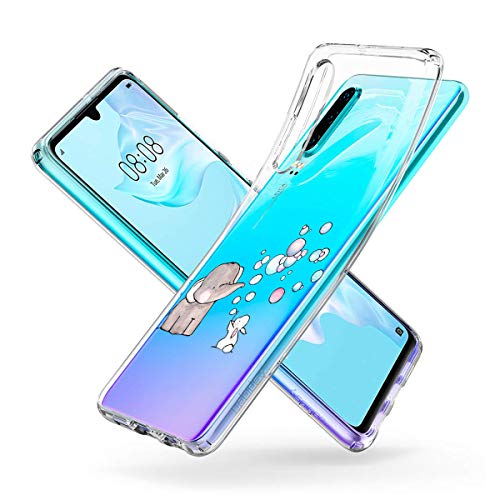 Oihxse Animal Serie Case Compatible con Huawei Play 7c Funda Transparente Suave Silicona Elefante Conejo Patrón Protector Carcasa Ultra-Delgado Creativa Anti-Choque Cover (A7)