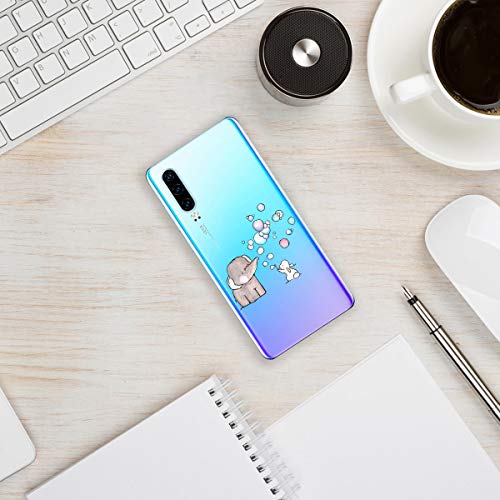 Oihxse Animal Serie Case Compatible con Huawei Play 7c Funda Transparente Suave Silicona Elefante Conejo Patrón Protector Carcasa Ultra-Delgado Creativa Anti-Choque Cover (A7)