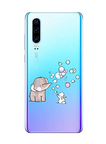 Oihxse Animal Serie Case Compatible con Huawei Play 7c Funda Transparente Suave Silicona Elefante Conejo Patrón Protector Carcasa Ultra-Delgado Creativa Anti-Choque Cover (A7)