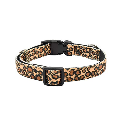 Olahibi Collar de perro de poliéster con patrón de leopardo, acolchado de neopreno suave y cómodo, para perros pequeños (leopardo).