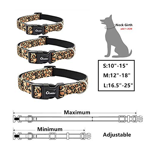 Olahibi Collar de perro de poliéster con patrón de leopardo, acolchado de neopreno suave y cómodo, para perros pequeños (leopardo).