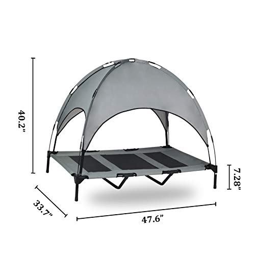 OLSAGO Cuna elevada para mascotas con dosel, cuna elevada portátil para acampar o playa, toldo extraíble, tela Oxford 1680D duradera, cama para perro para exteriores (grande, gris)