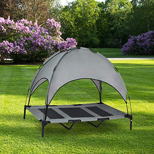 OLSAGO Cuna elevada para mascotas con dosel, cuna elevada portátil para acampar o playa, toldo extraíble, tela Oxford 1680D duradera, cama para perro para exteriores (grande, gris)