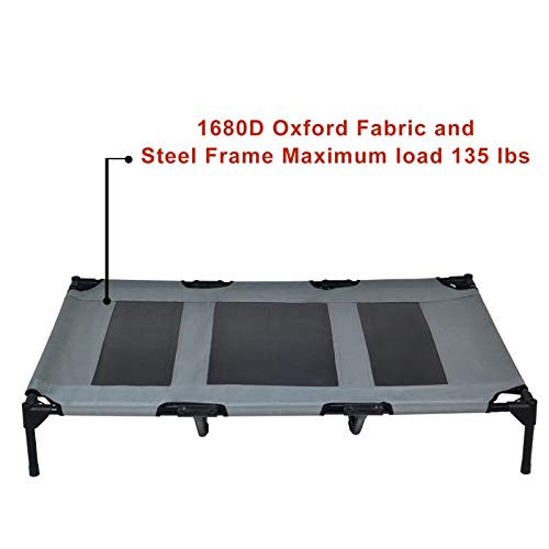 OLSAGO Cuna elevada para mascotas con dosel, cuna elevada portátil para acampar o playa, toldo extraíble, tela Oxford 1680D duradera, cama para perro para exteriores (grande, gris)