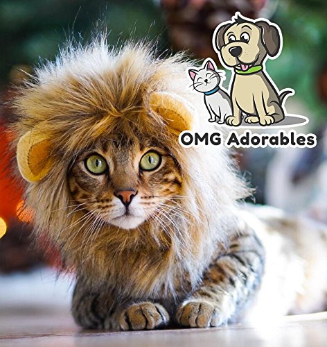 OMG Adorables Traje Melena de león para Gatos Suave,Peludo Peluca del Animal doméstico con oídos Lindos Se Adapta a los felinos Adultos y Perros pequeños