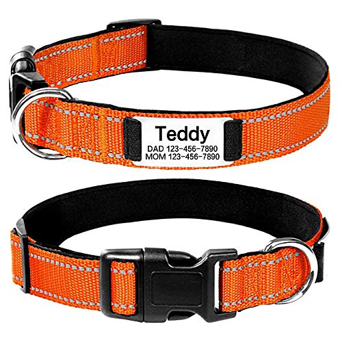 Oncpcare Collar de perro personalizado, grabado personalizado con nombre de mascota y número de teléfono, collar de identificación de perro bordado reflectante