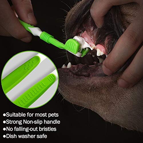 onebarleycorn – 7 Piezas Cepillo de Dientes para Perros,Cepillo Dientes para Mascotas de Triple Cabeza Cepillo de Dientes con Dedos de Silicona Cuidado de los Dientes de Perro y Gato