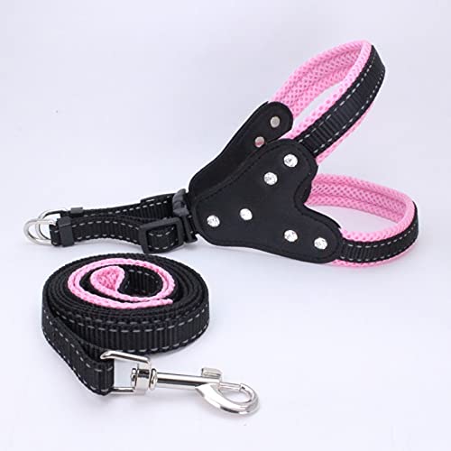 Onsinic Collares Arneses Llegados Chihuahua Rhinestone Cuero De Terciopelo para Pet Pet Pequeños Porrible Teacut Cuidado Cuidado Reflecturo Color De Seguridad