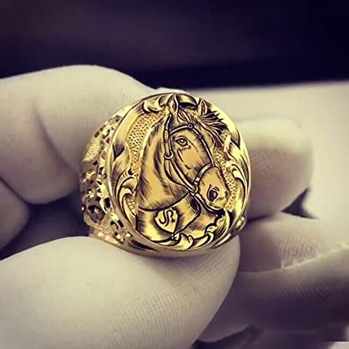 OOCA Anillo de Animal Tallado en Forma de Caballo Dorado de 18 Quilates Creativo Retro de los Hombres de la Moda dominante Europea y Americana