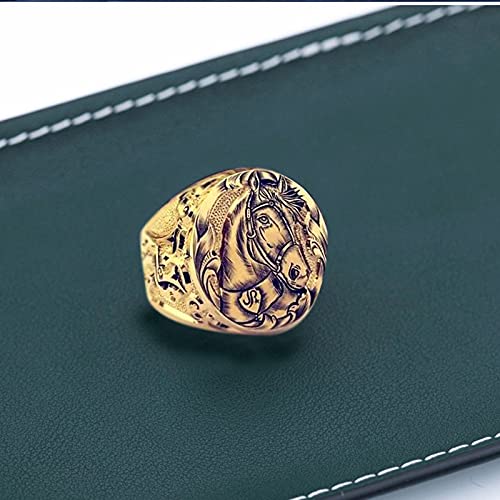 OOCA Anillo de Animal Tallado en Forma de Caballo Dorado de 18 Quilates Creativo Retro de los Hombres de la Moda dominante Europea y Americana