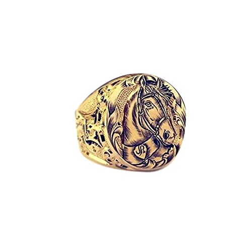 OOCA Anillo de Animal Tallado en Forma de Caballo Dorado de 18 Quilates Creativo Retro de los Hombres de la Moda dominante Europea y Americana