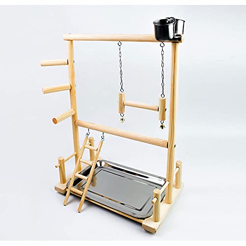 Oukerde Aves Juego Stand Área de Juego,Pájaros Parque de Juegos de Madera,Juguete Pájaro Perca Juego Soporte Gimnasio Oscilación Escalera Colgante para Aves De Compañía Pet Supplies