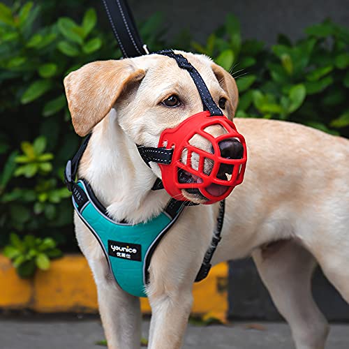 OVBBESS Bozal para Perros,Cubre Boca reatlable y Correas Ajustables,bozales de Silicona para Canasta Transpirable para Perros medianos Grandes Que evitan Que los ladridos mastiquen