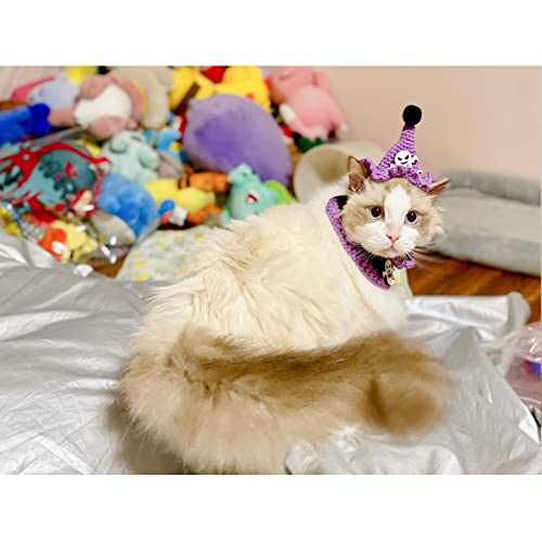 Ownlife Ropa de Mascotas Lindo Dibujos Animados Fantasma Punto Gato Sombrero Bufanda Baberos Fiesta Traje Accesorios Cabezales for Perros pequeños Gatito niña niño (Size : S)