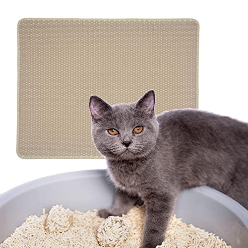 P Prettyia Alfombra Duradera para Arena para Gatos, Lavable, fácil de Limpiar, Alfombrilla con Control de dispersión, Alfombra Antideslizante, Base Impermeable, Beige 55x75cm