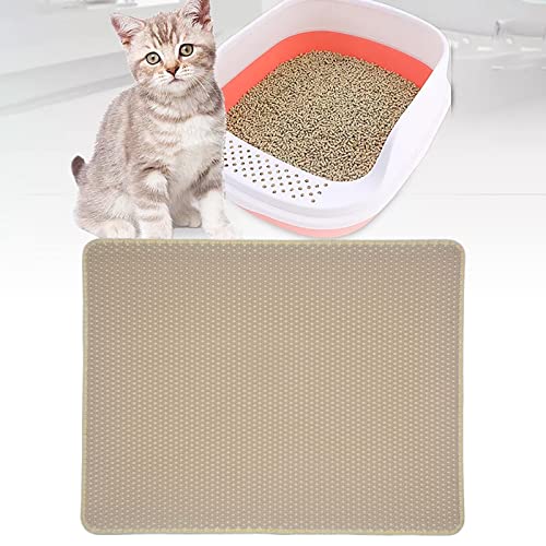 P Prettyia Alfombra Duradera para Arena para Gatos, Lavable, fácil de Limpiar, Alfombrilla con Control de dispersión, Alfombra Antideslizante, Base Impermeable, Beige 55x75cm