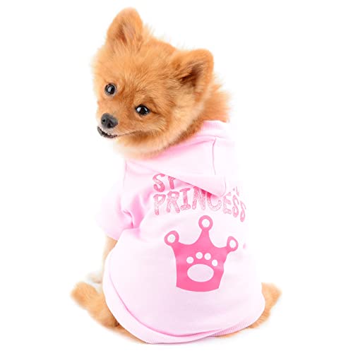 PAIDEFUL Camiseta con Capucha Pequeña Ropa De Perro Sudadera con Capucha 100% Algodón Camisas Rosadas con Capucha para Perros Ropa De Mascotas Femenina Niñas Rosa Corona Damió Princesa S