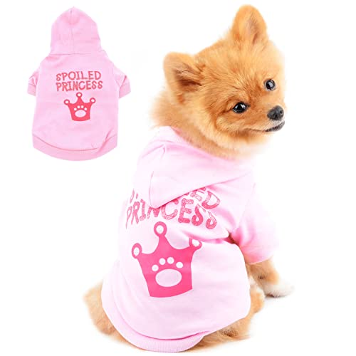 PAIDEFUL Camiseta con Capucha Pequeña Ropa De Perro Sudadera con Capucha 100% Algodón Camisas Rosadas con Capucha para Perros Ropa De Mascotas Femenina Niñas Rosa Corona Damió Princesa S