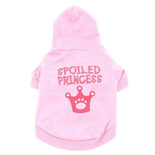 PAIDEFUL Camiseta con Capucha Pequeña Ropa De Perro Sudadera con Capucha 100% Algodón Camisas Rosadas con Capucha para Perros Ropa De Mascotas Femenina Niñas Rosa Corona Damió Princesa S