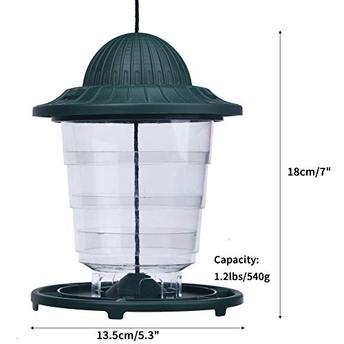 Paquete de 2 comederos colgantes para pájaros silvestres, alimentador de semillas de aves silvestres, a prueba de ardilla, techo a prueba de lluvia, para mirlos, pequillos y pájaros salvajes pequeños