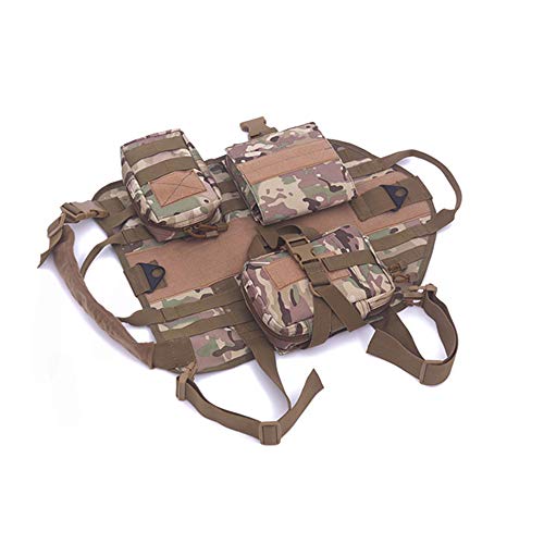 Parateck Arnés militar táctico para perro K9, caza, chaleco de trabajo para perros medianos y grandes, pecho 51-90 cm, con 3 bolsas tácticas desmontables, camuflaje