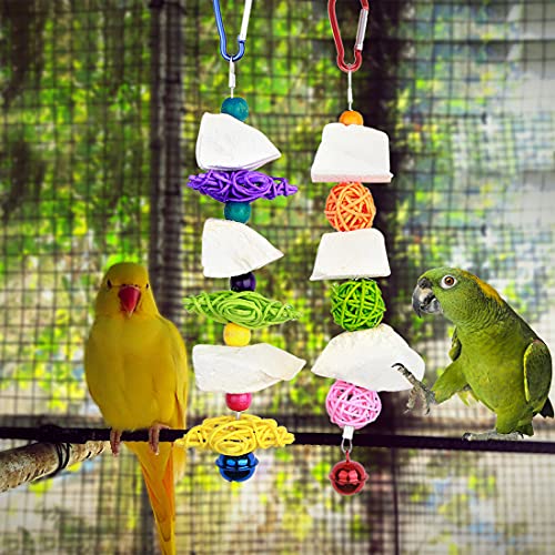 Parrot Sepia Bone Frágil Campana Molar Swing Climb Masticar Juguetes de molienda Pájaros Suplemento de pico y calcio para periquitos huesos Cockatiel Lovebird (Set-E)