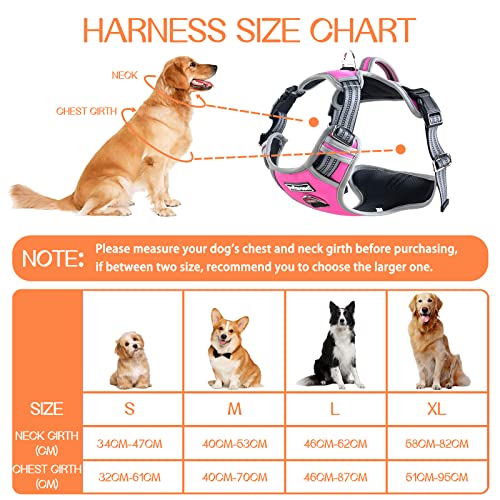 Pattepoint Arnés Perros para Caminar, Easy Walk Arnes Perro, Chaleco Ajustable para Mascotas con Asa, Arnes Perro antitirones para Perros Medianos Arnes Perro Grande Rosado - XL