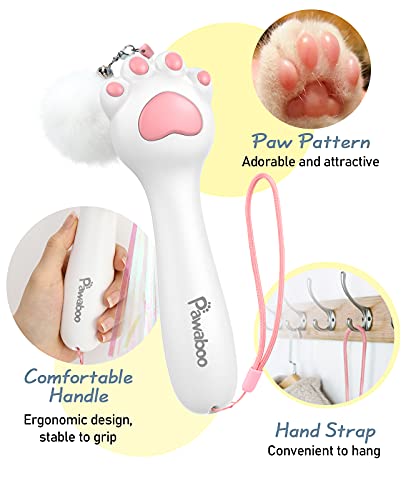 Pawaboo Juguete Pluma de Gato Automático, Bola Interactiva Varita Retráctil con Sola Pulsación, Juguete de Cazador Interactivo para Ejercitar Gatos y Gatitos - Blanco y Rosa