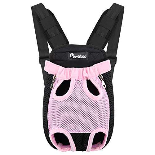 Pawaboo Mochila del Perro - Adjustable Bolsa Delantera Pet Front Cat Dog Carrier Backpack/Piernas Afuera & Fácil de Ajustar para Viajar/Senderismo/Camping, Talla M - Rosa