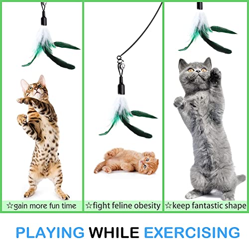 Pawaboo Pluma de Juguete para Gato, 21.5cm Interactivo Colector del Gatito de Extra Largo, Varita Cazador para Ejercitar Gatos y Gatitos - Blanco y Verde