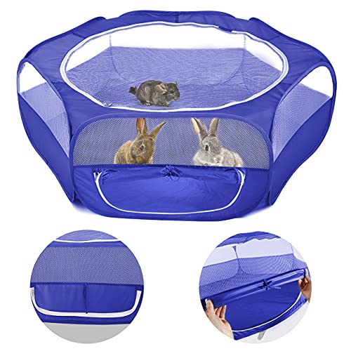 Pawaboo Valla Portátil para Mascotas, Parque Plegable de Oxford con Malla Duradera y Amplia Abertura para Animales Erizos Ardillas Gatos Hámster y Conejos, Carpa Transpirable de Animal, Índigo