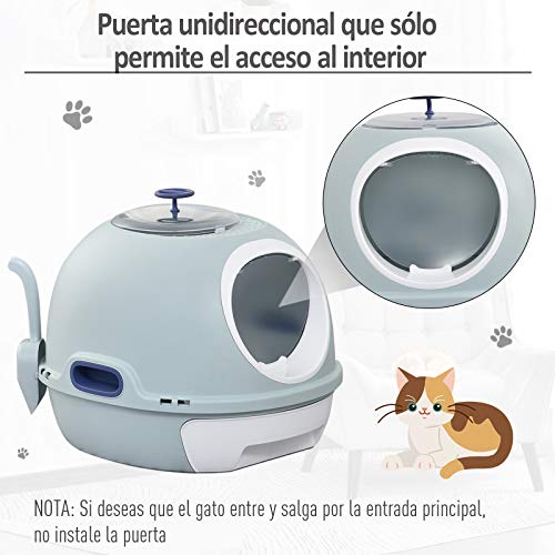 Pawhut Caja de Arena para Gatos Ligero Arenero Portátil Espacio Amplio con Claraboya Cajón Basurero Pala Asa ABS 47x55x44 cm Azul