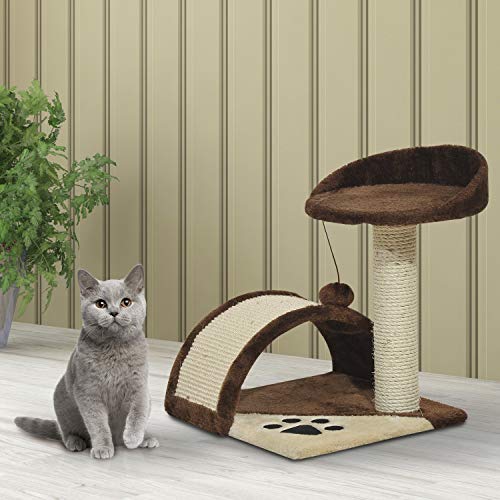 Pawhut Rascador Gato Altura 44cm Arbol Poste para Arañar 36x36x44cm Juegos Gatos Marron