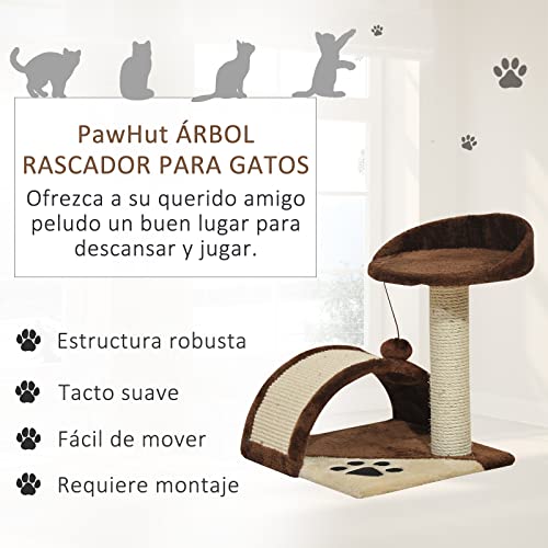 Pawhut Rascador Gato Altura 44cm Arbol Poste para Arañar 36x36x44cm Juegos Gatos Marron