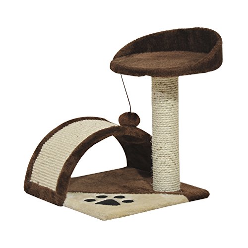 Pawhut Rascador Gato Altura 44cm Arbol Poste para Arañar 36x36x44cm Juegos Gatos Marron